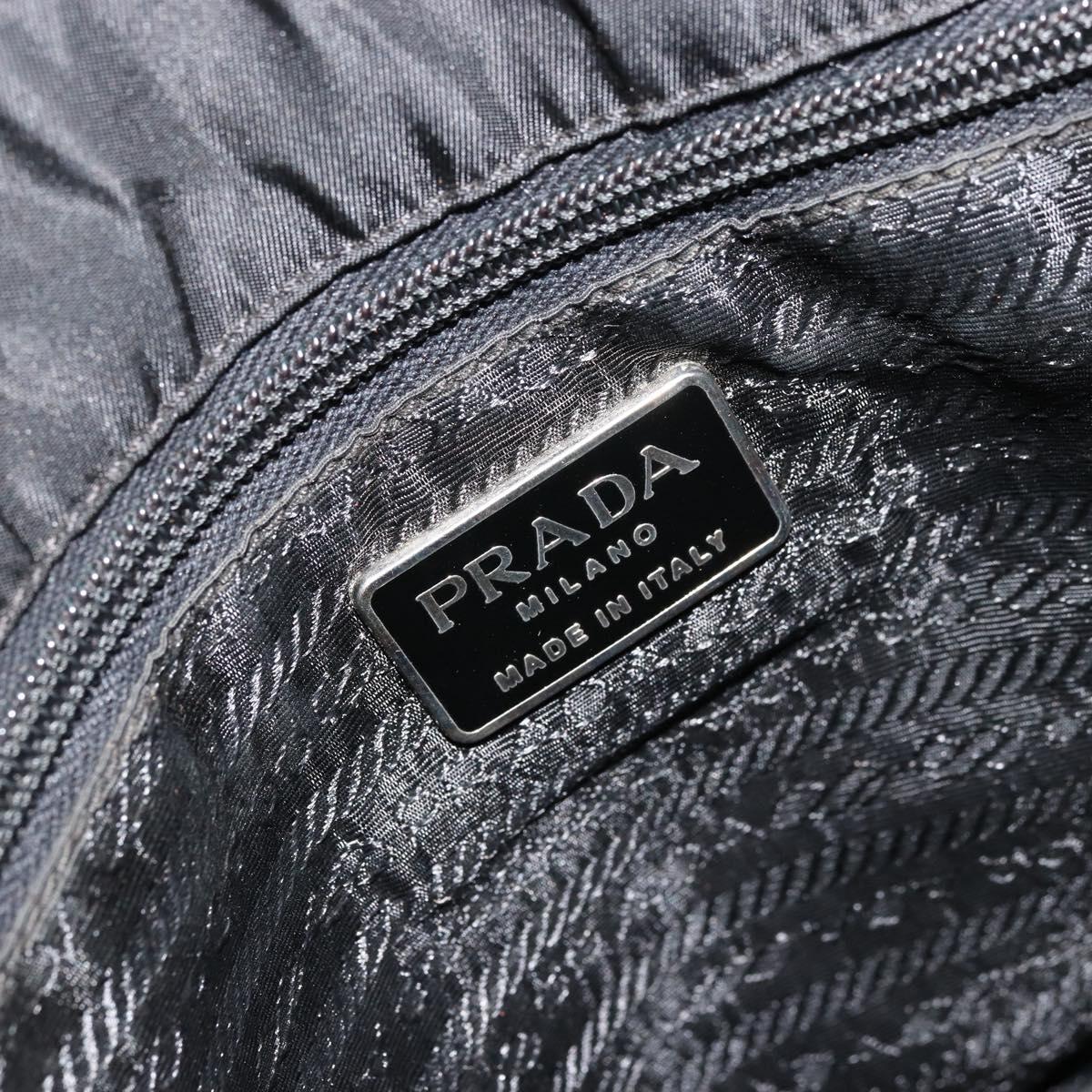 PRADA Hand Bag Nylon Black Silver Auth bs34479