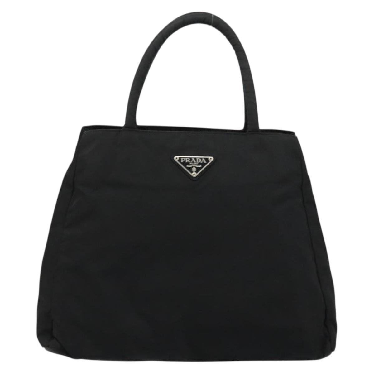 PRADA Hand Bag Nylon Black Silver Auth bs34479
