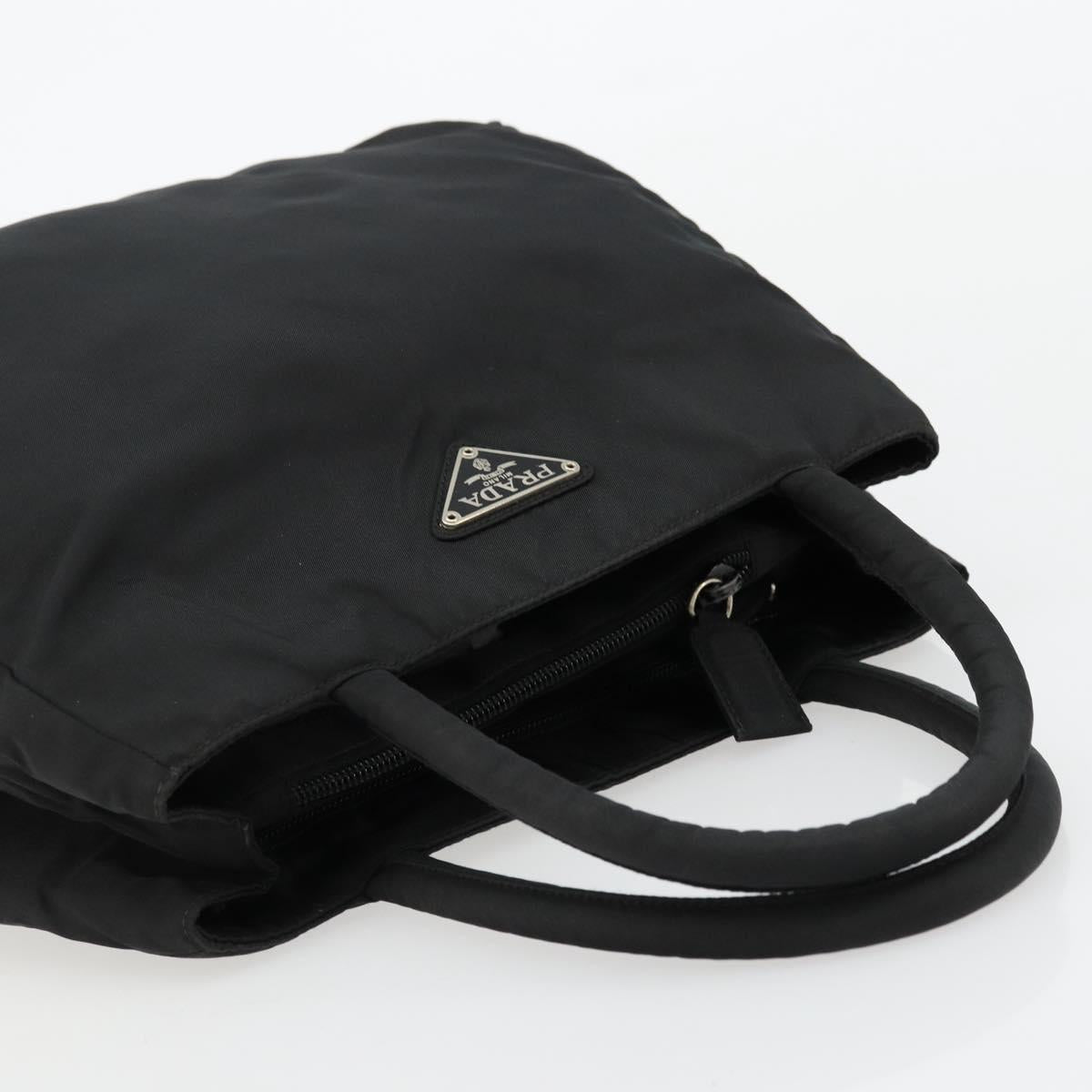 PRADA Hand Bag Nylon Black Silver Auth bs34479