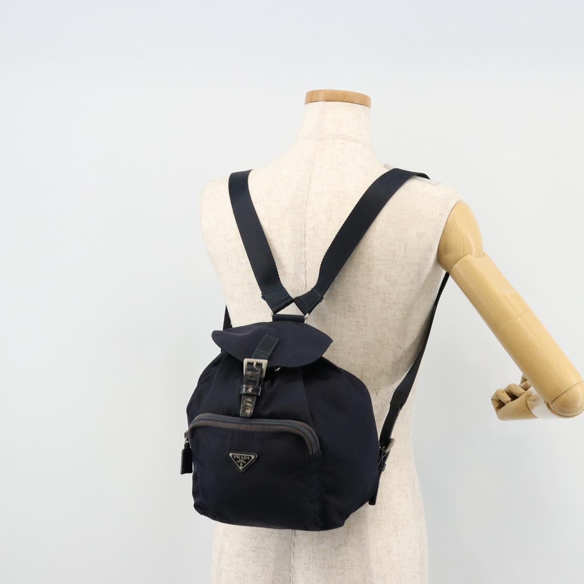 PRADA Backpack Nylon Navy Silver Auth bs34480