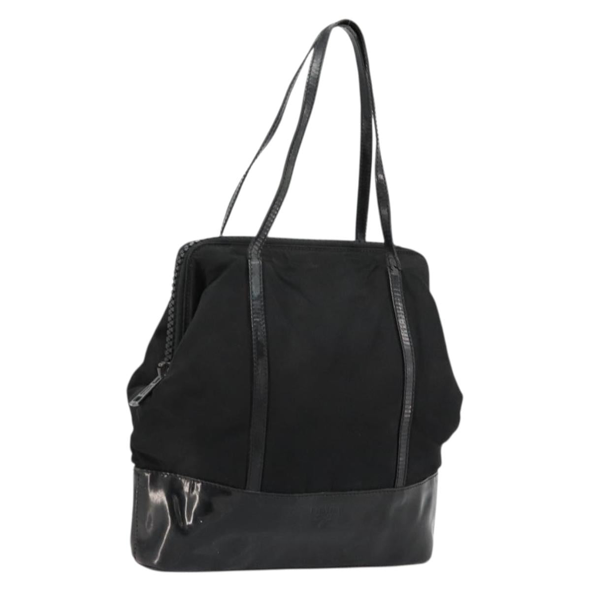 PRADA Hand Bag Nylon Black Silver Auth bs34484
