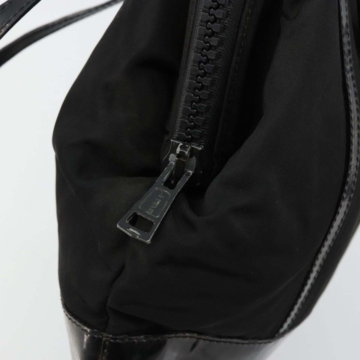 PRADA Hand Bag Nylon Black Silver Auth bs34484