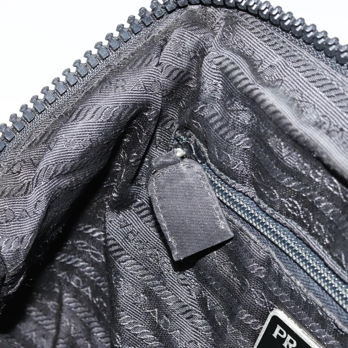 PRADA Hand Bag Nylon Black Silver Auth bs34484