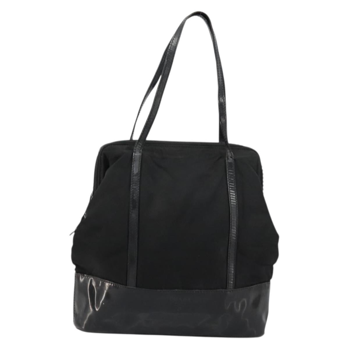 PRADA Hand Bag Nylon Black Silver Auth bs34484