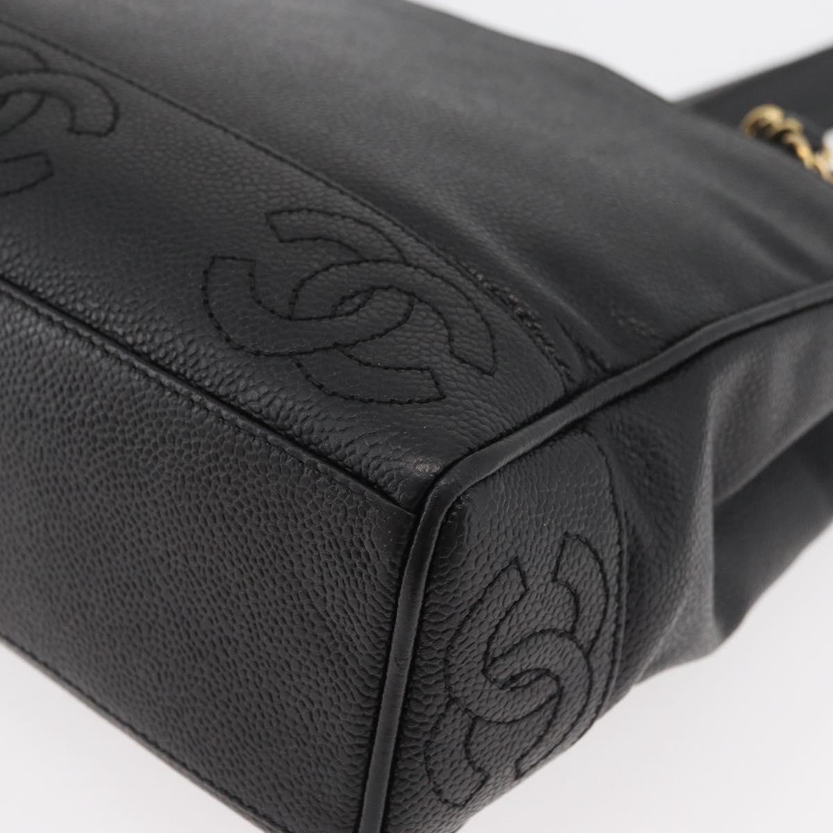 CHANEL Chain Tote Bag Caviar Skin Black Gold CC Auth bs34487A