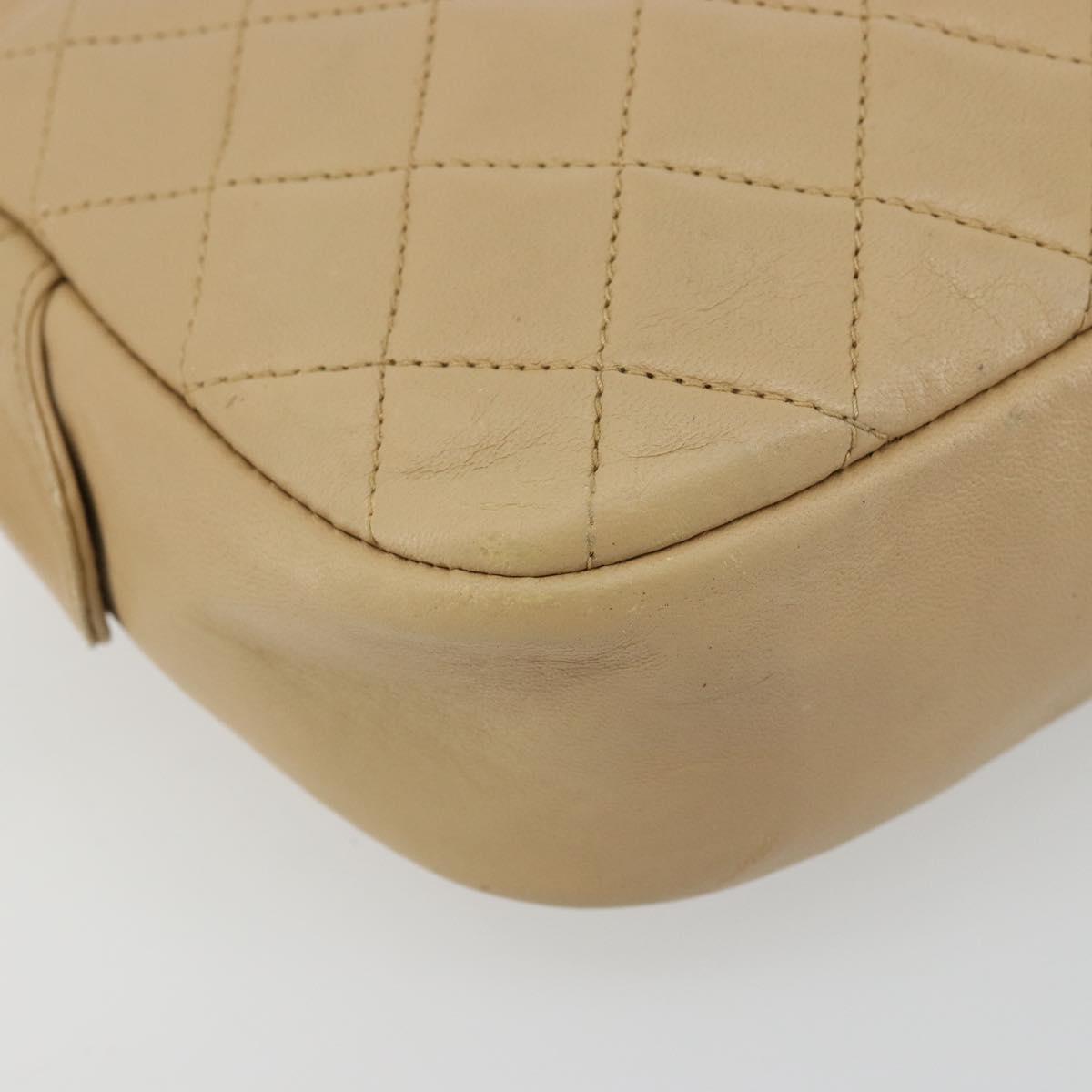 CHANEL Chain Shoulder Bag Leather Beige Gold CC Auth bs34488