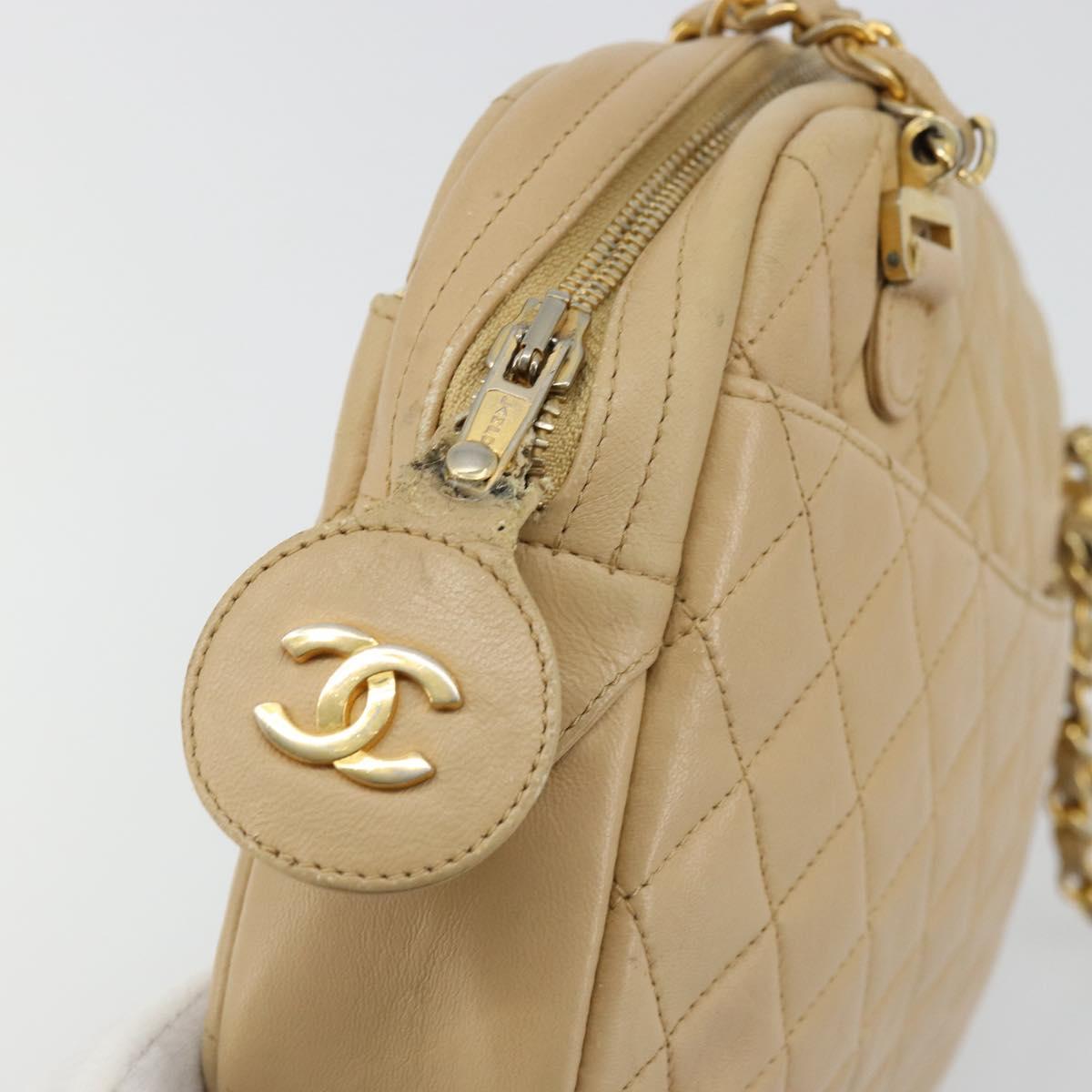 CHANEL Chain Shoulder Bag Leather Beige Gold CC Auth bs34488