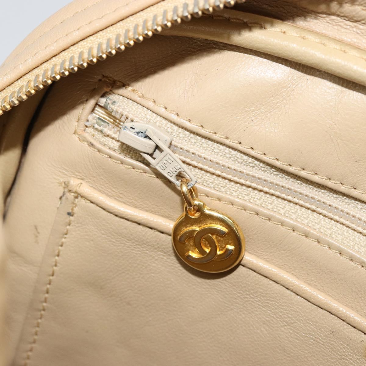 CHANEL Chain Shoulder Bag Leather Beige Gold CC Auth bs34488