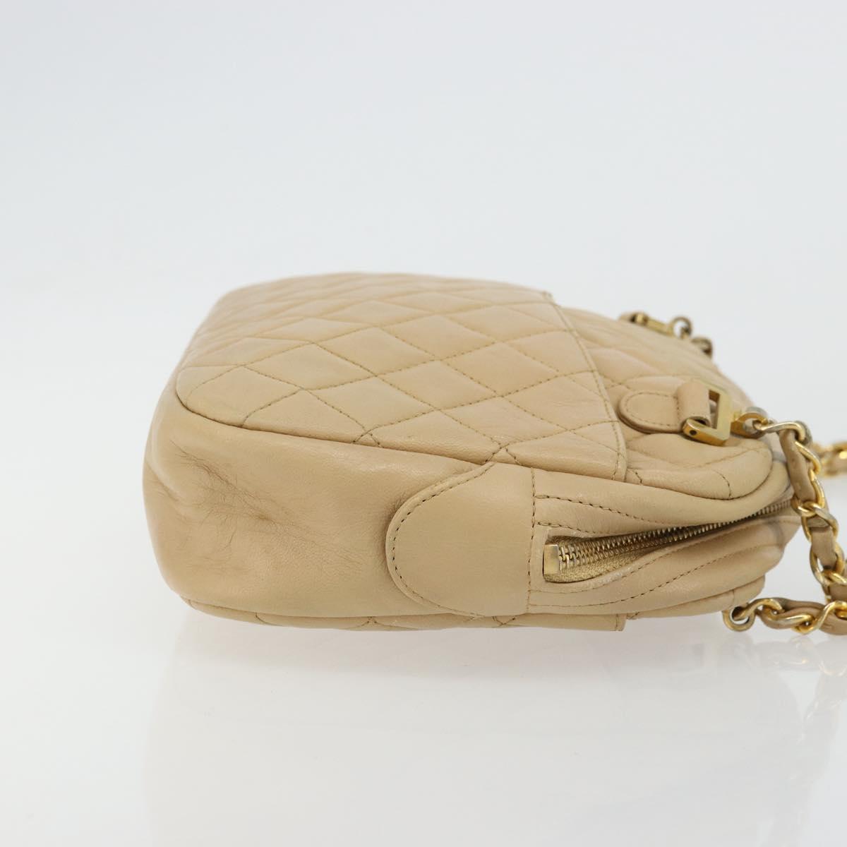 CHANEL Chain Shoulder Bag Leather Beige Gold CC Auth bs34488