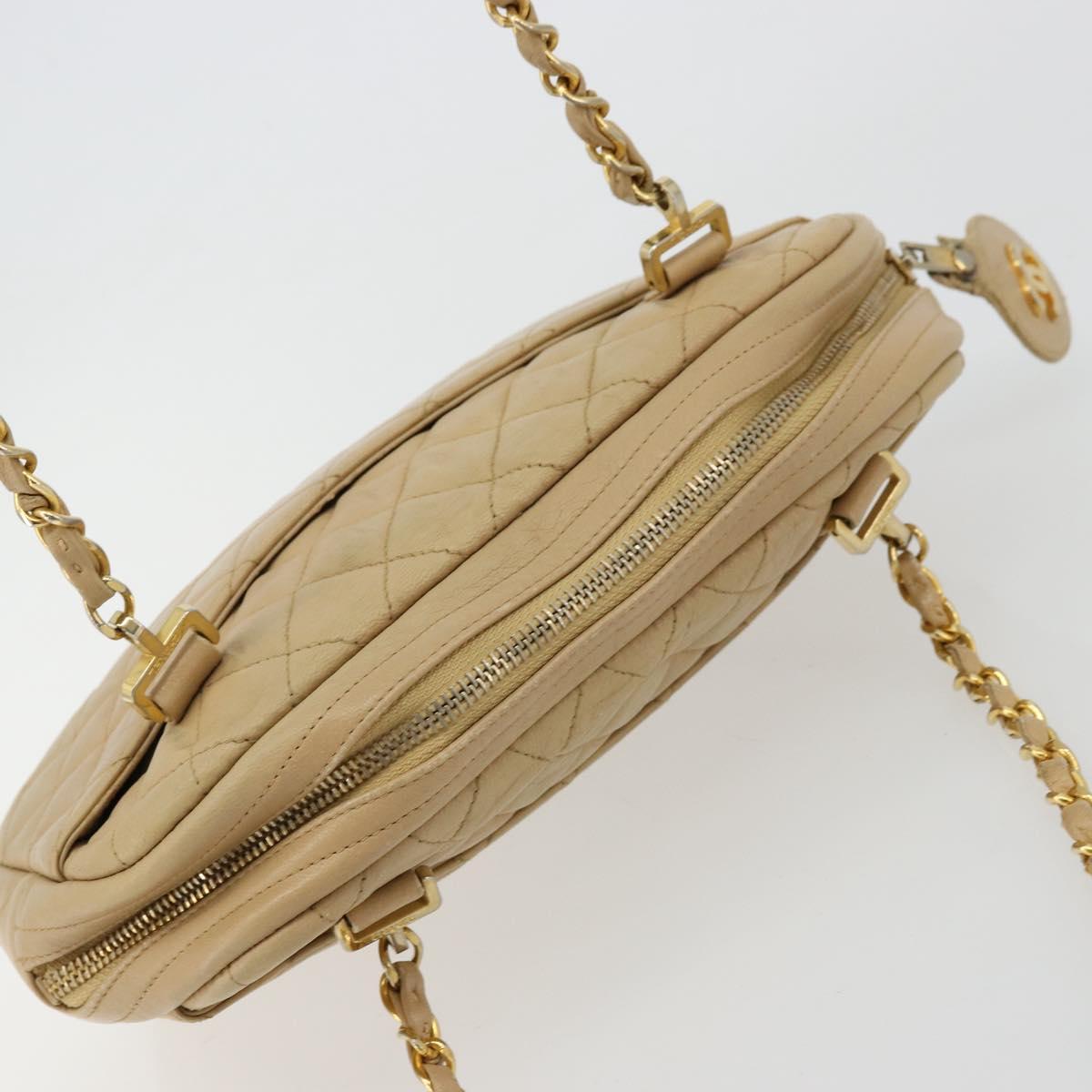 CHANEL Chain Shoulder Bag Leather Beige Gold CC Auth bs34488