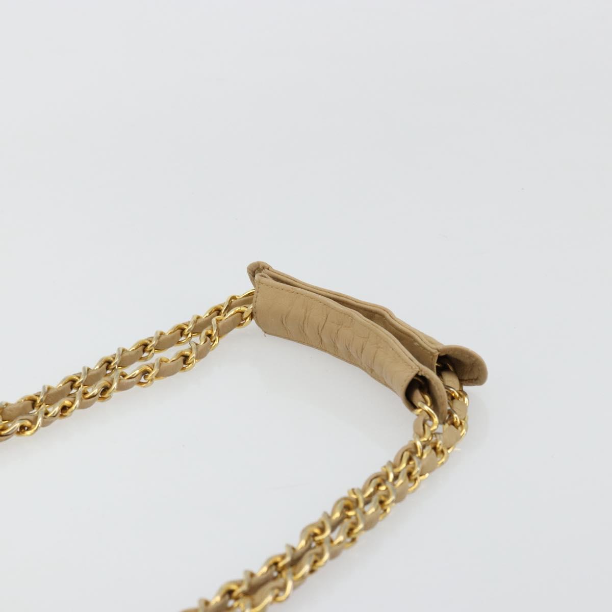 CHANEL Chain Shoulder Bag Leather Beige Gold CC Auth bs34488