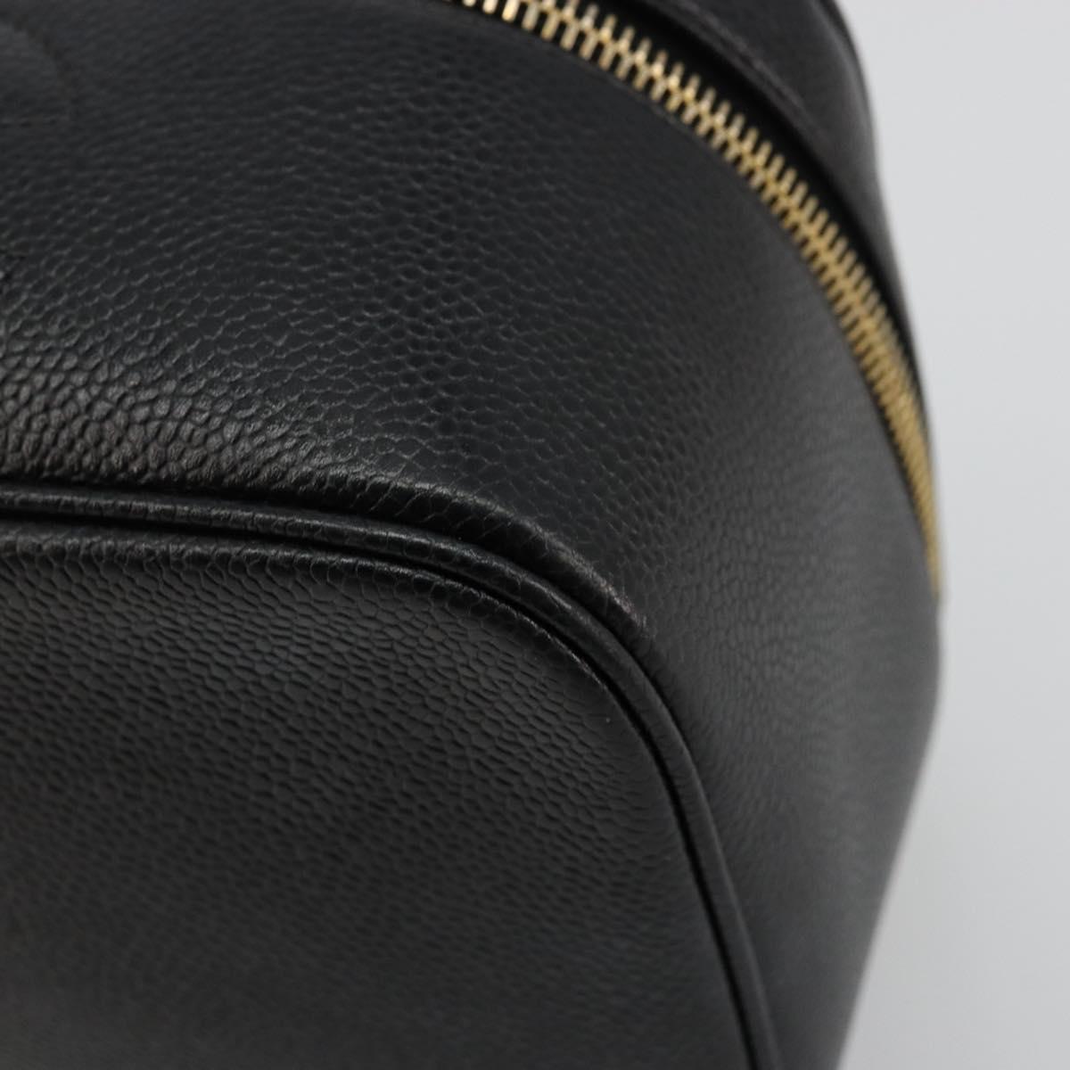 CHANEL Vanity Pouch Caviar Skin Black Gold CC Auth bs34489