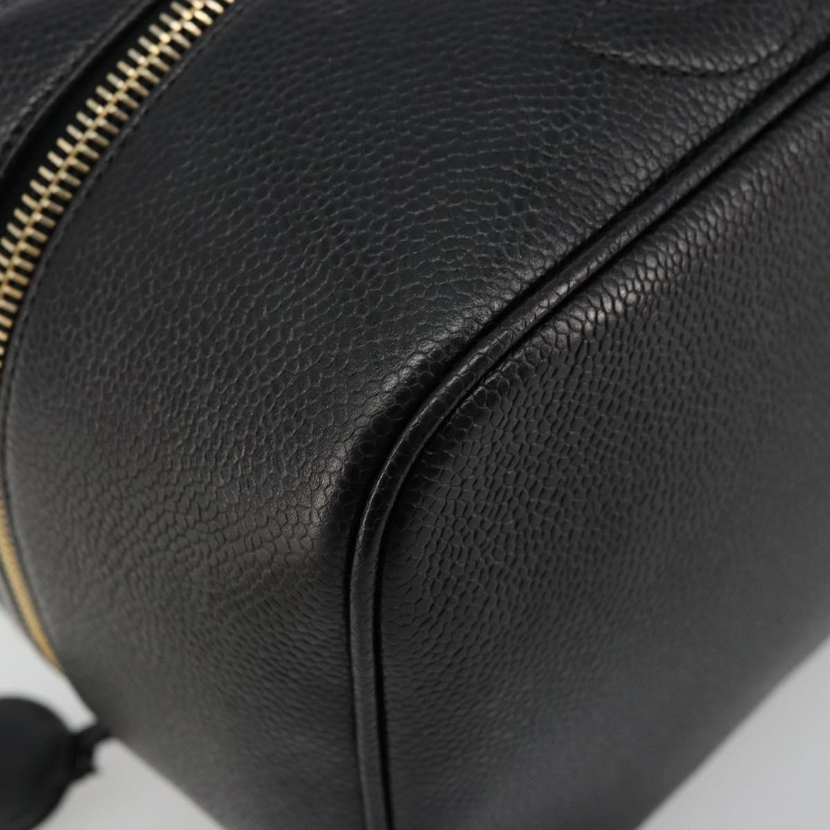 CHANEL Vanity Pouch Caviar Skin Black Gold CC Auth bs34489