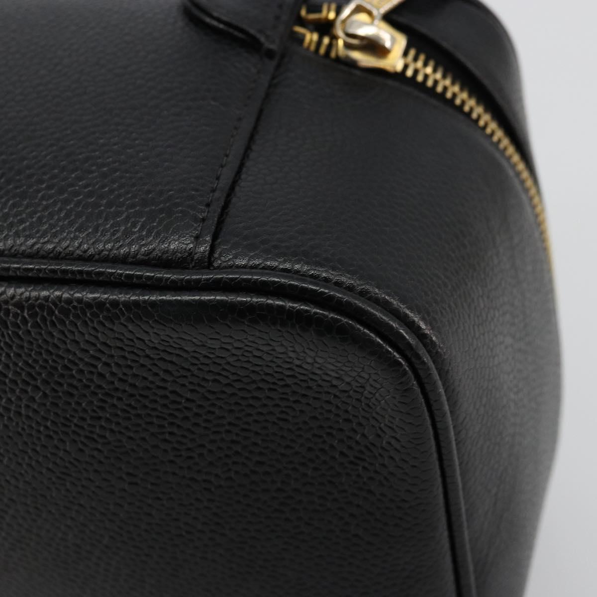 CHANEL Vanity Pouch Caviar Skin Black Gold CC Auth bs34489