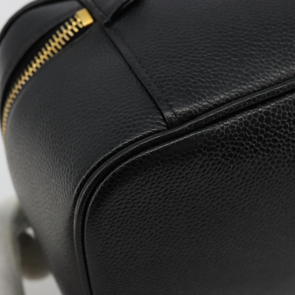 CHANEL Vanity Pouch Caviar Skin Black Gold CC Auth bs34489