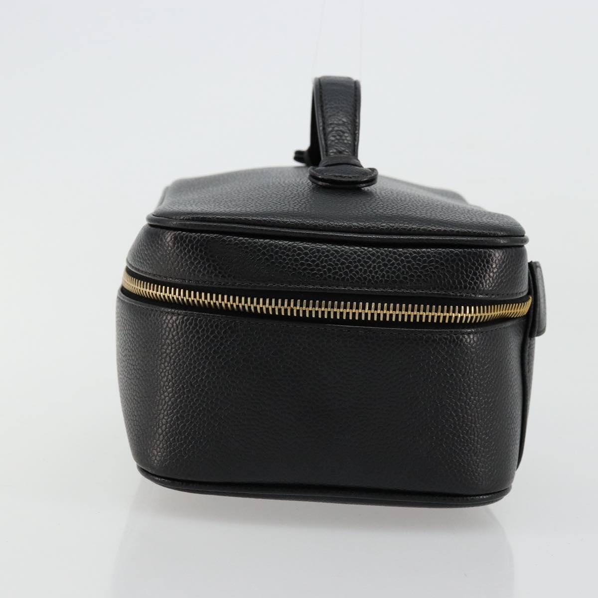 CHANEL Vanity Pouch Caviar Skin Black Gold CC Auth bs34489