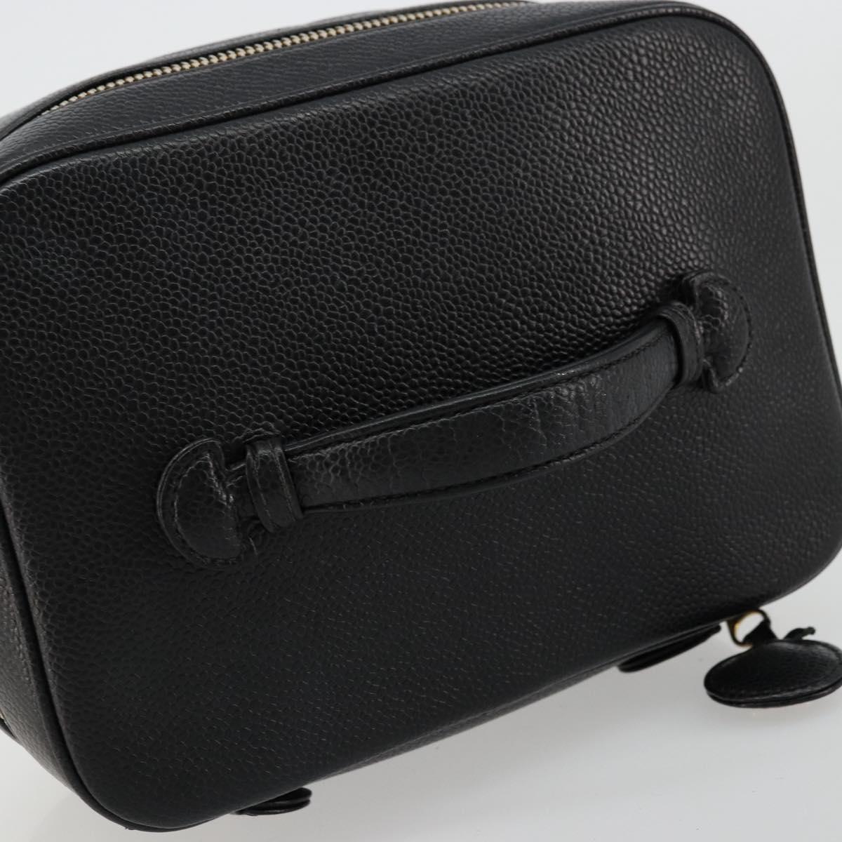 CHANEL Vanity Pouch Caviar Skin Black Gold CC Auth bs34489