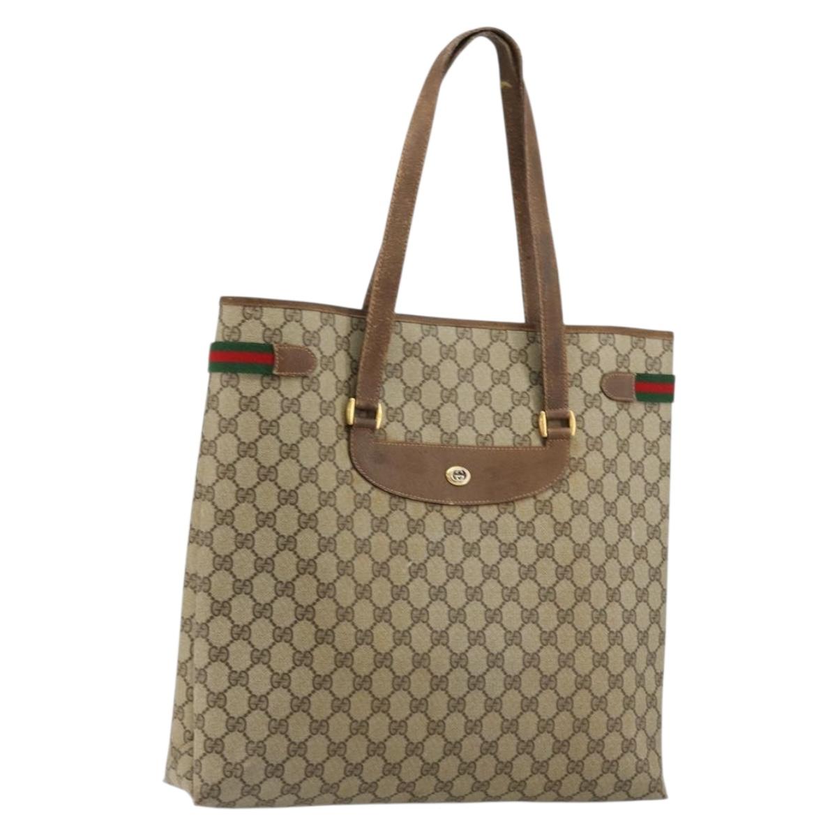 GUCCI GG Supreme Web Sherry Line Tote Bag PVC Beige Gold 39 02 091 Auth bs34492