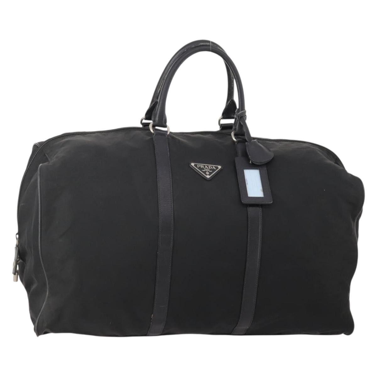 PRADA Boston Bag Nylon Black Silver Auth bs34493