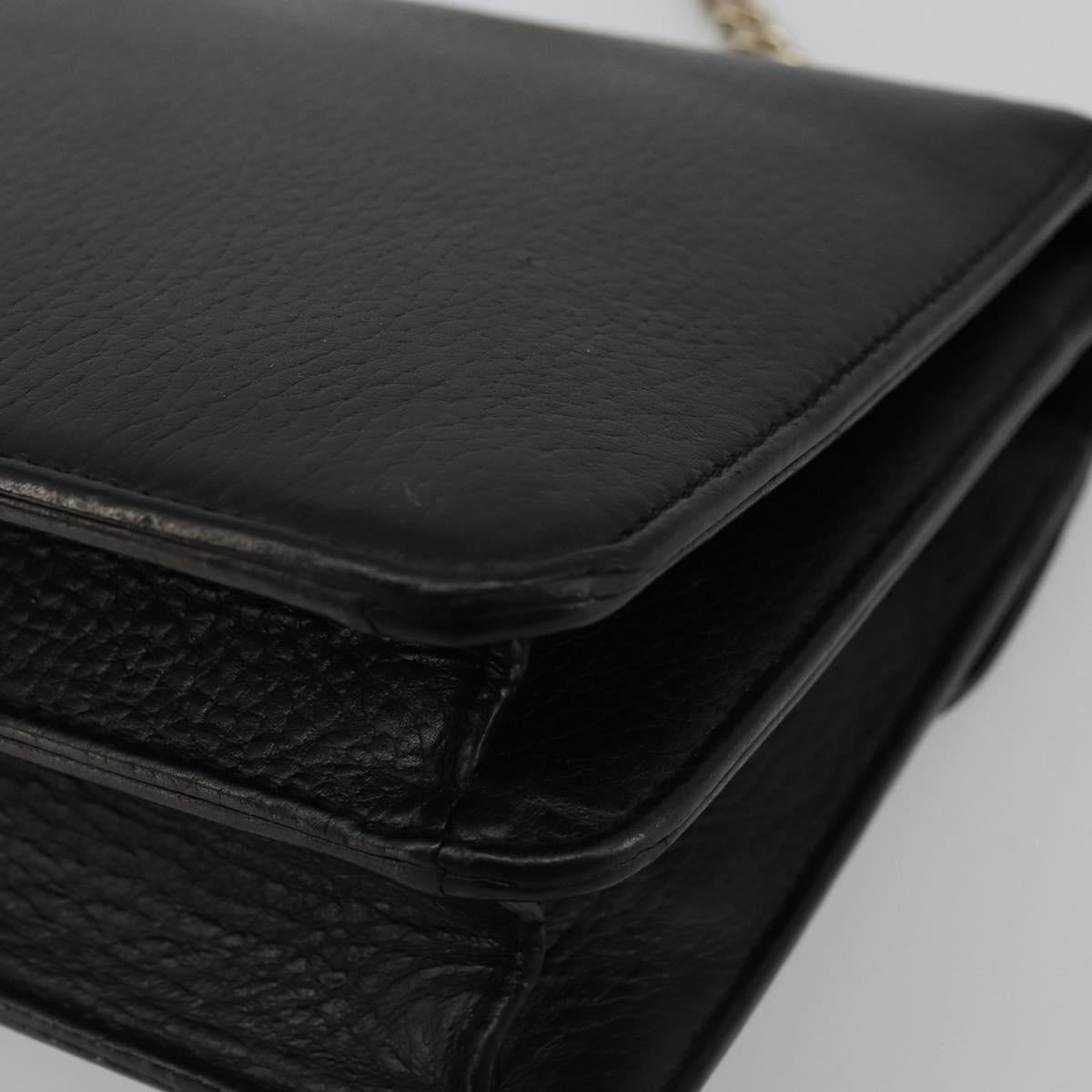 GUCCI Chain Shoulder Bag Leather Black Gold 510304 Auth bs34494
