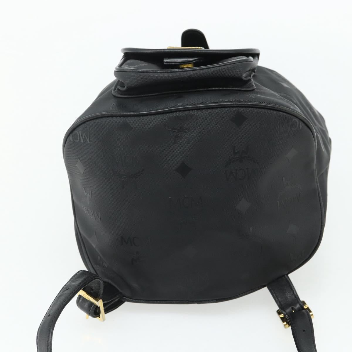 MCM Vicetos Logogram Backpack PVC Black Gold Auth bs34507
