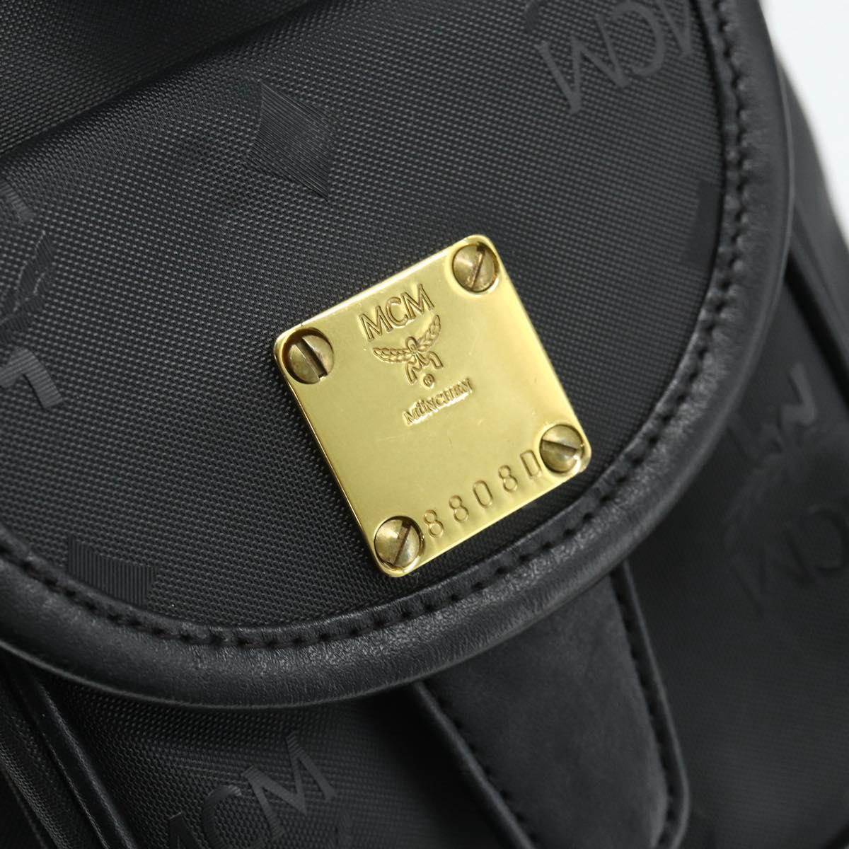 MCM Vicetos Logogram Backpack PVC Black Gold Auth bs34507