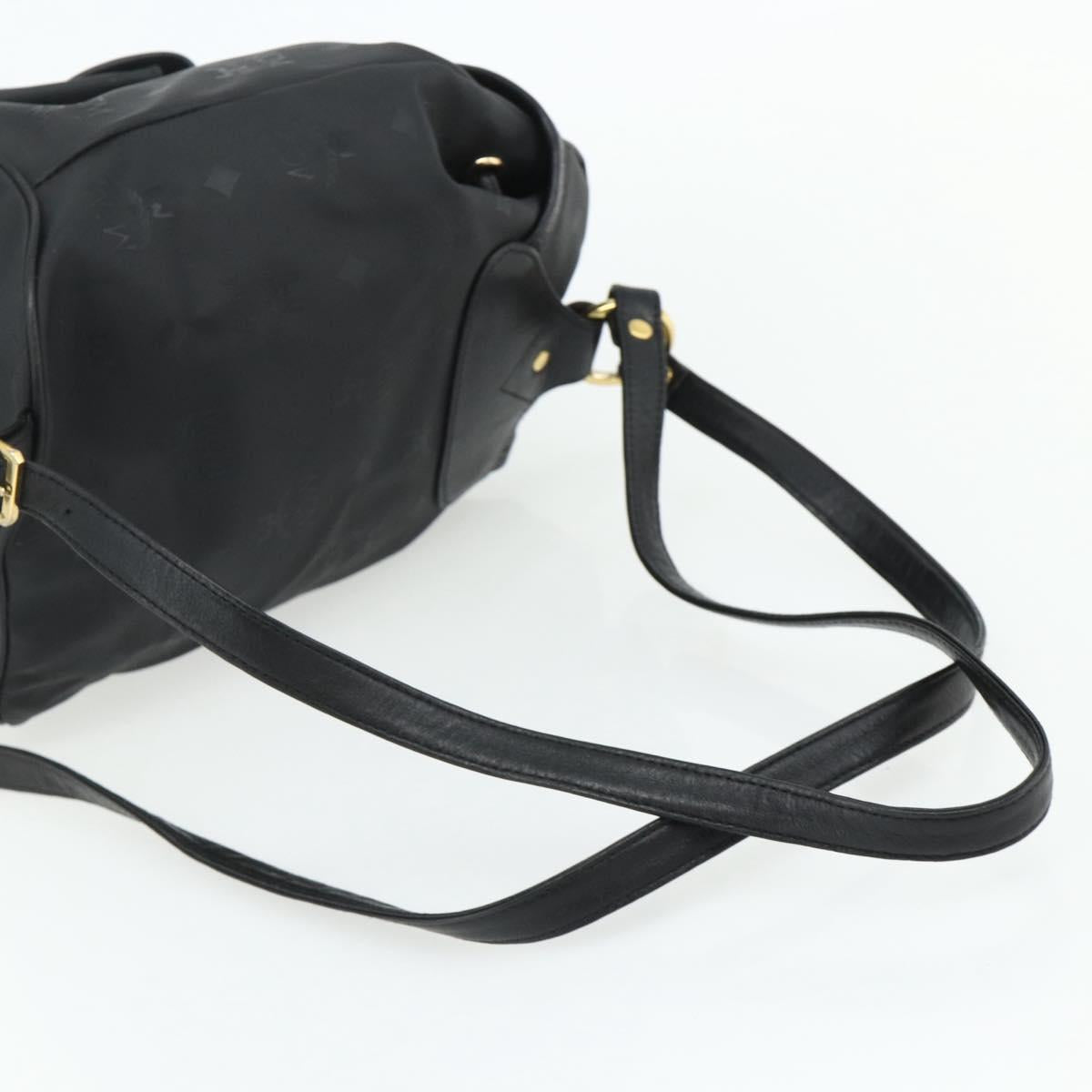 MCM Vicetos Logogram Backpack PVC Black Gold Auth bs34507