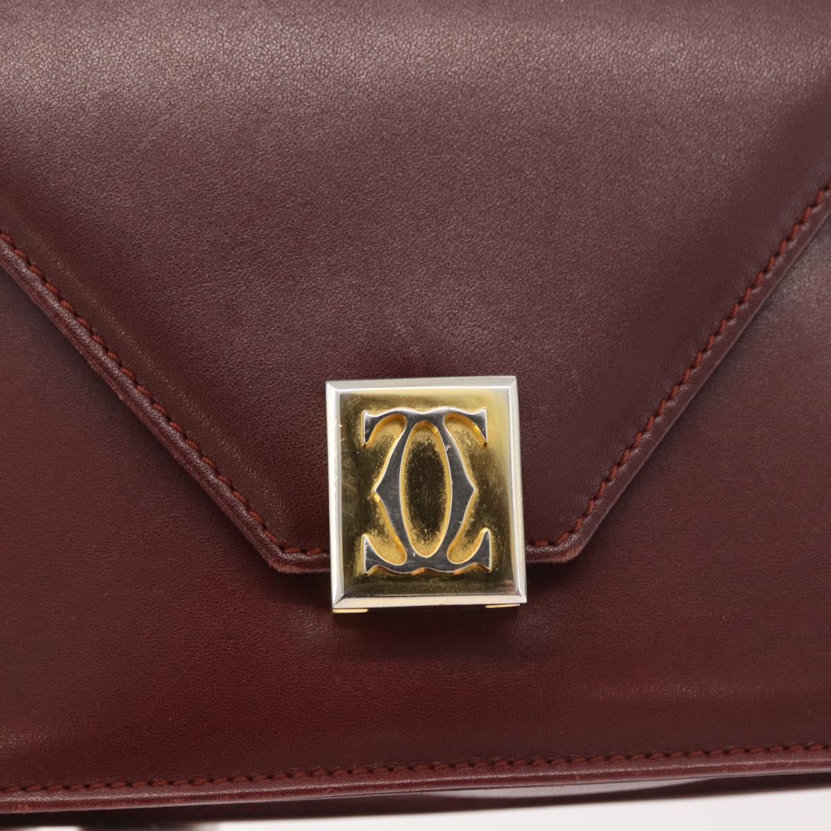CARTIER Must Line Shoulder Bag Leather Bordeaux Gold Auth bs34509