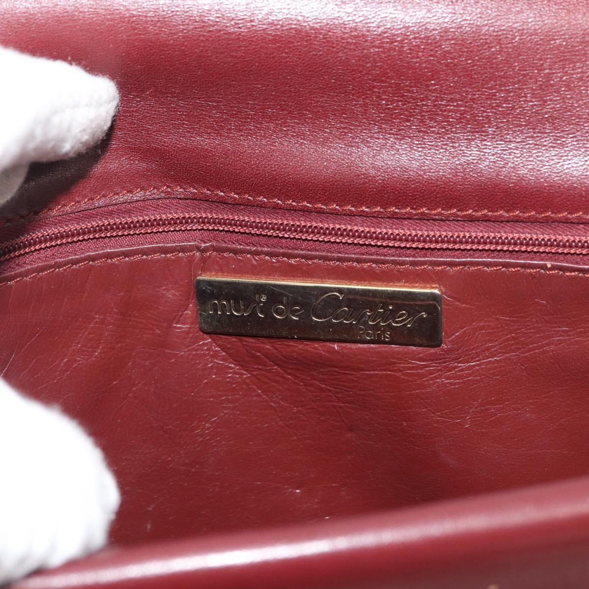 CARTIER Must Line Shoulder Bag Leather Bordeaux Gold Auth bs34509