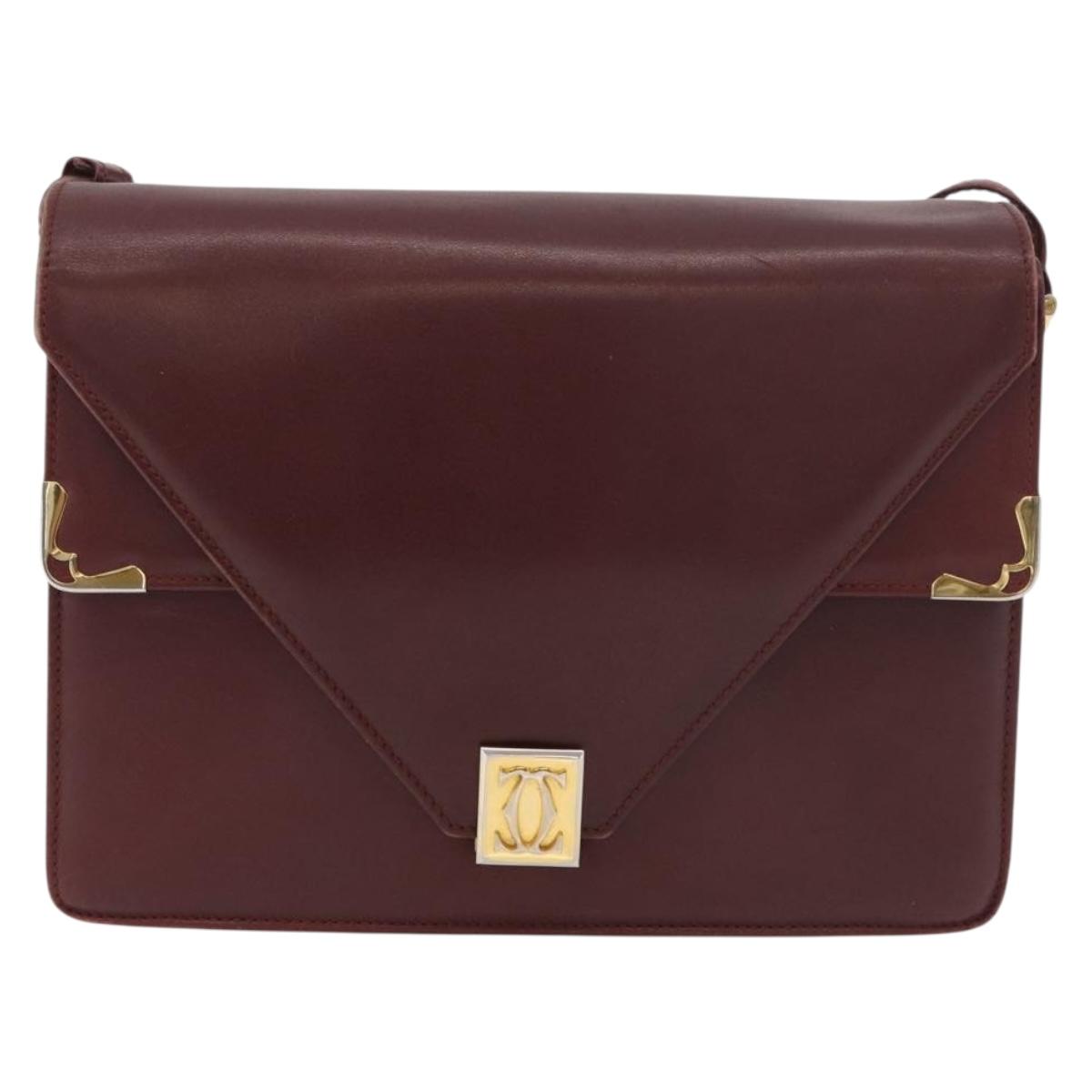 CARTIER Must Line Shoulder Bag Leather Bordeaux Gold Auth bs34509