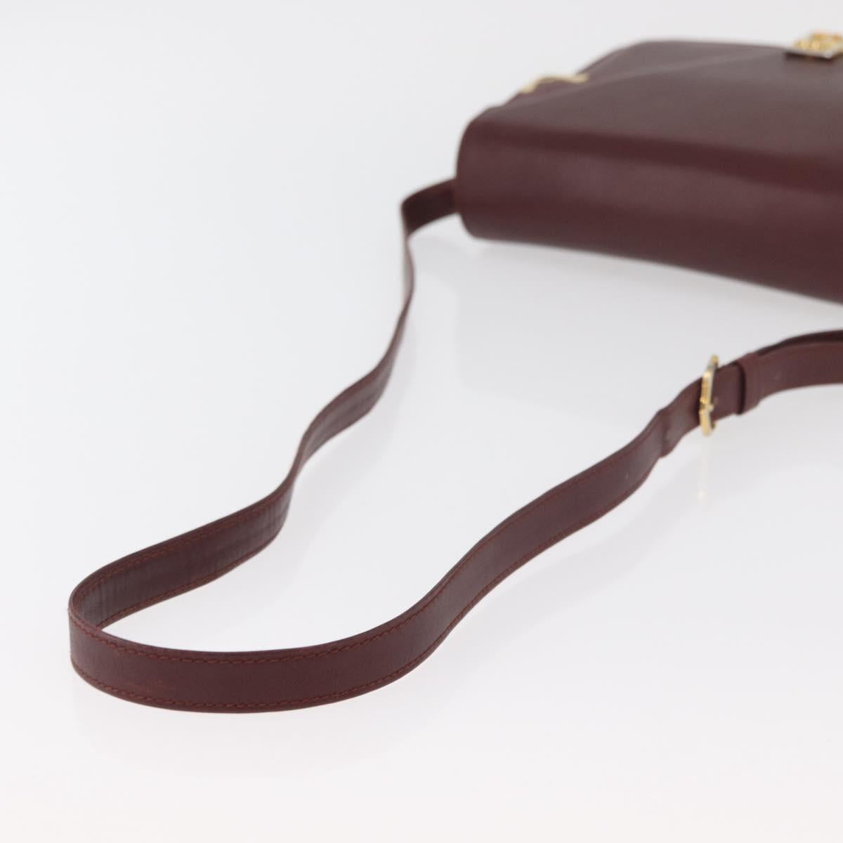 CARTIER Must Line Shoulder Bag Leather Bordeaux Gold Auth bs34509
