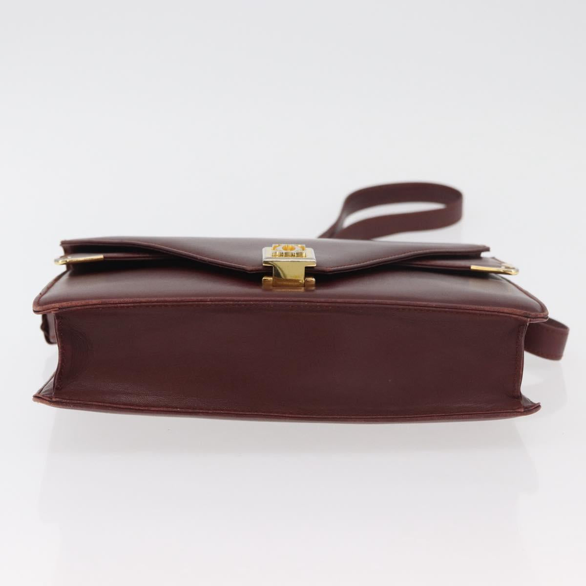 CARTIER Must Line Shoulder Bag Leather Bordeaux Gold Auth bs34509