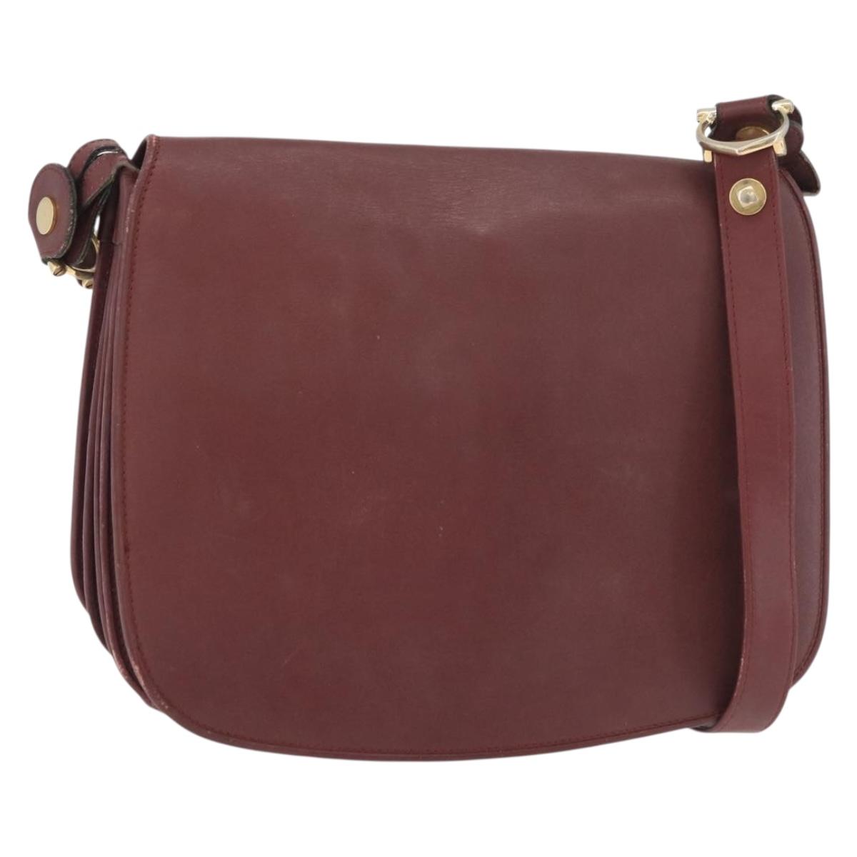 CARTIER Must Line Shoulder Bag Leather Bordeaux Gold Auth bs34510