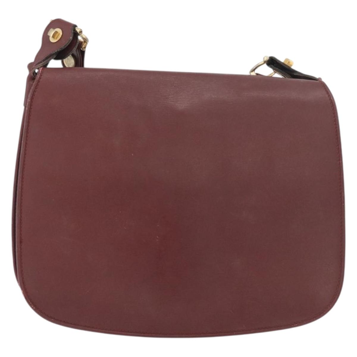 CARTIER Must Line Shoulder Bag Leather Bordeaux Gold Auth bs34510