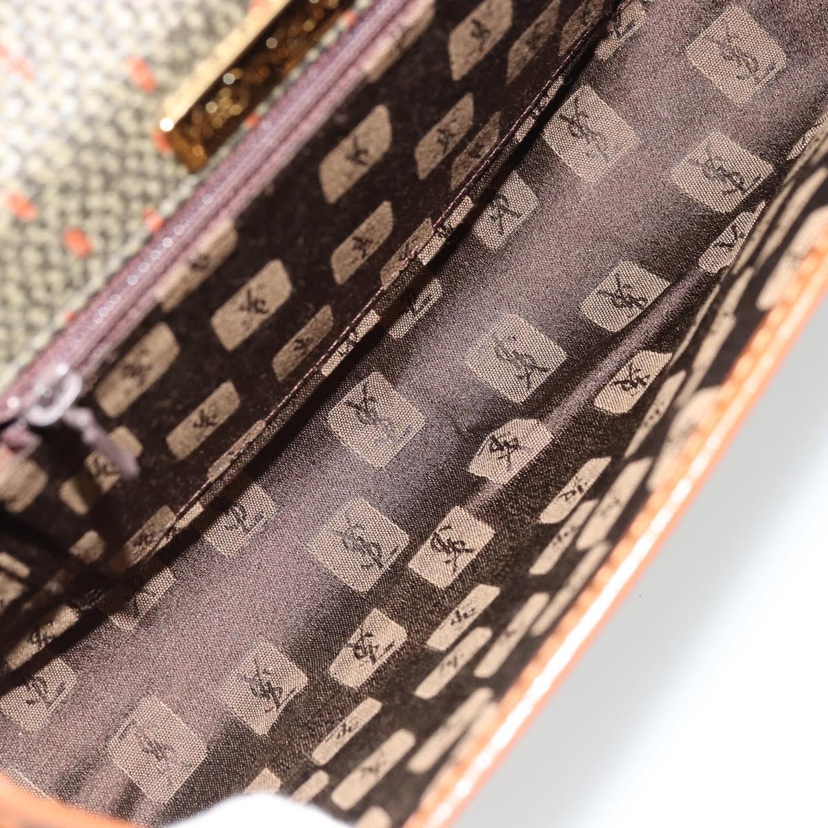 SAINT LAURENT Hand Bag Coated Canvas 2way Khaki Gold Auth bs34511