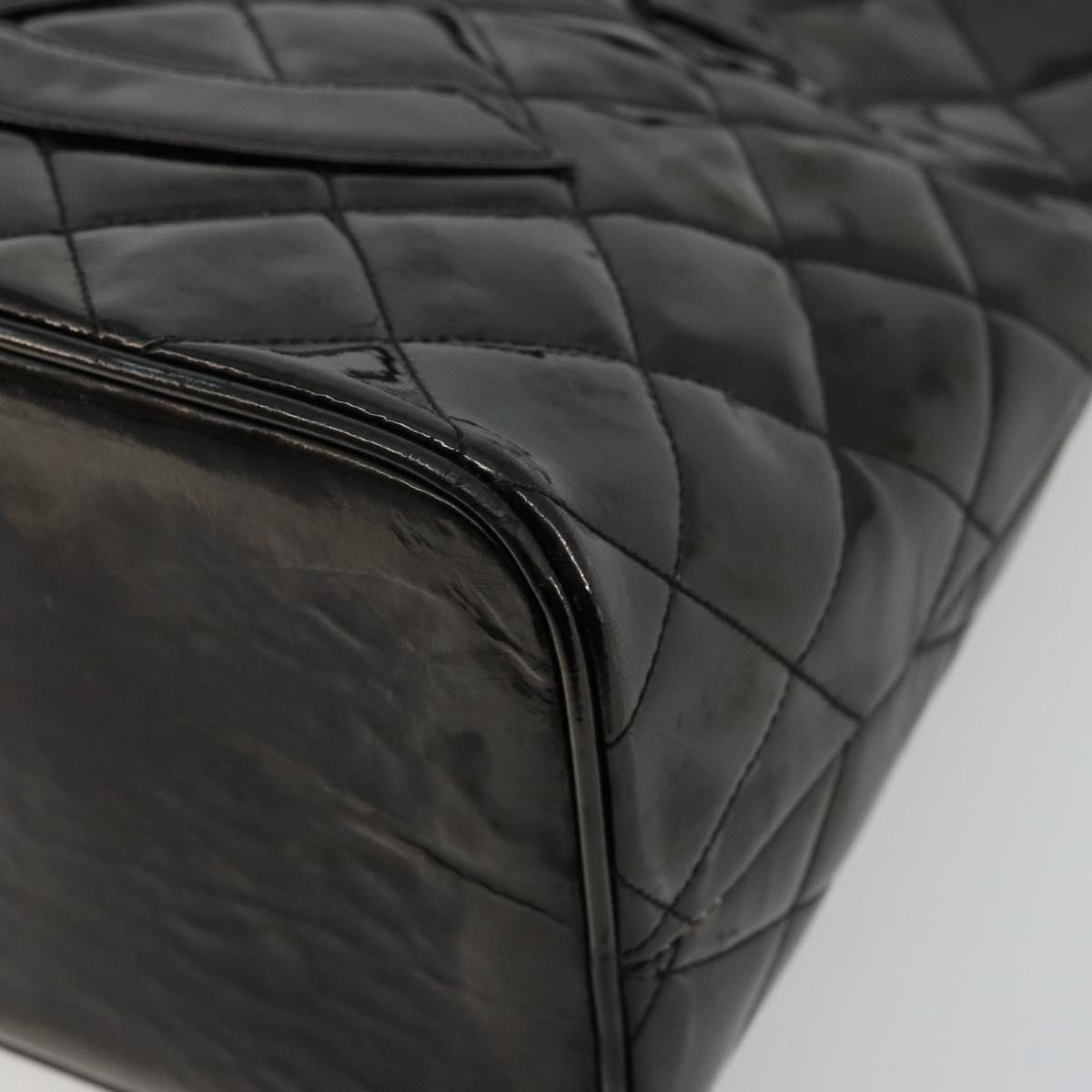 CHANEL Matelasse Reprint Tote Bag Patent leather Black Gold CC Auth bs34512A