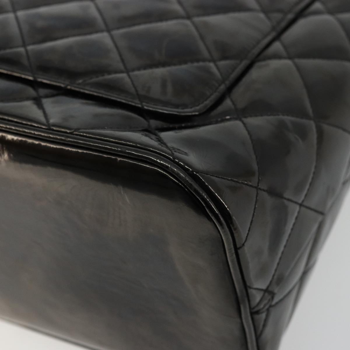 CHANEL Matelasse Reprint Tote Bag Patent leather Black Gold CC Auth bs34512A