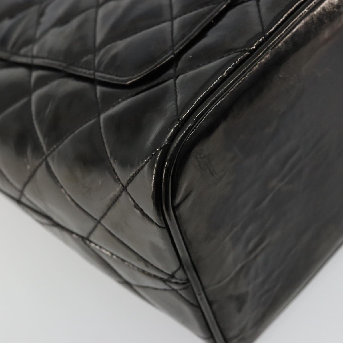 CHANEL Matelasse Reprint Tote Bag Patent leather Black Gold CC Auth bs34512A
