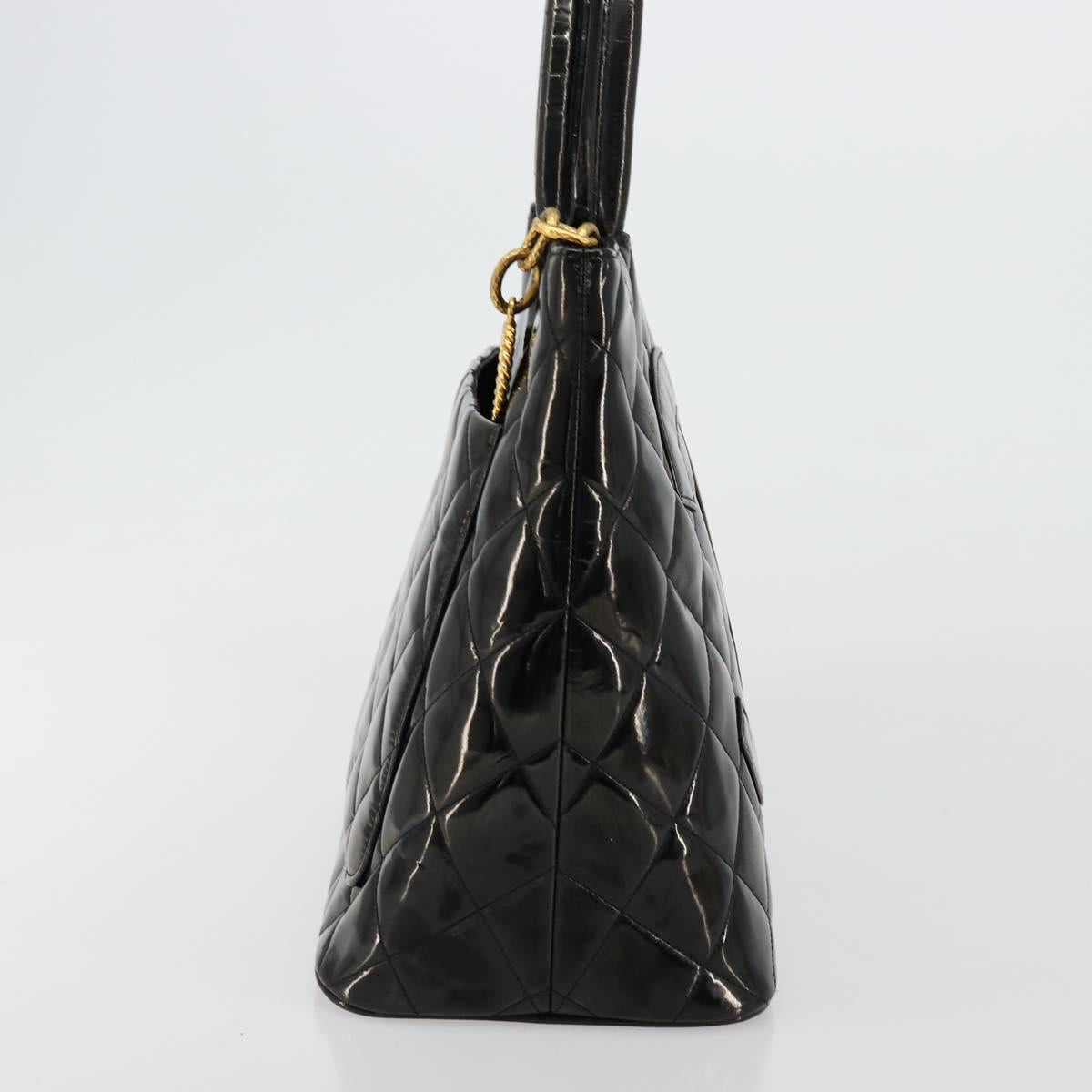 CHANEL Matelasse Reprint Tote Bag Patent leather Black Gold CC Auth bs34512A