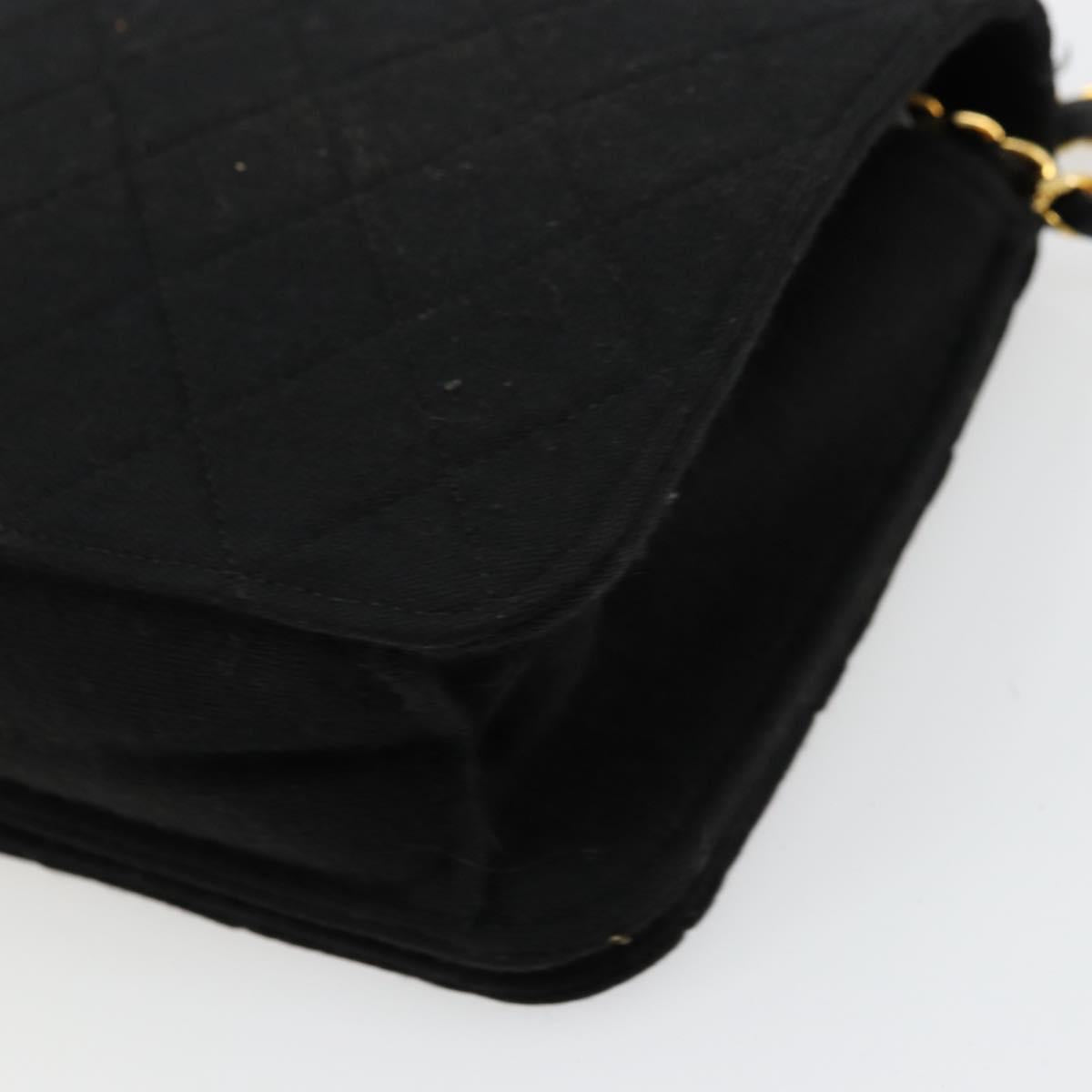 CHANEL Matelasse Chain Shoulder Bag Cotton Black Gold CC Auth bs34514