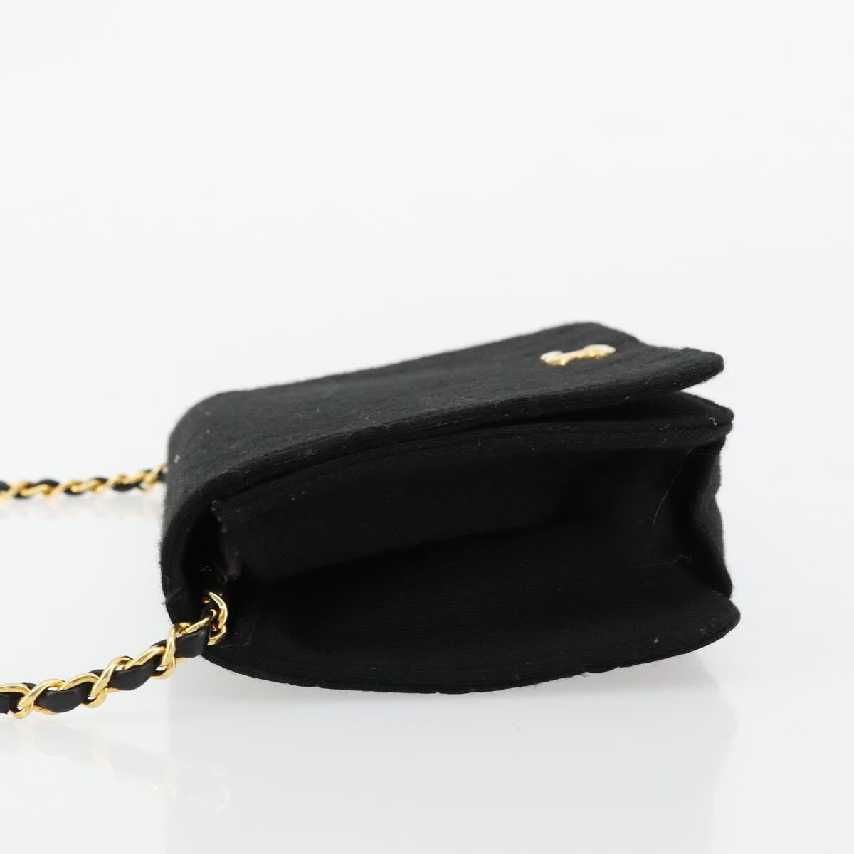 CHANEL Matelasse Chain Shoulder Bag Cotton Black Gold CC Auth bs34514