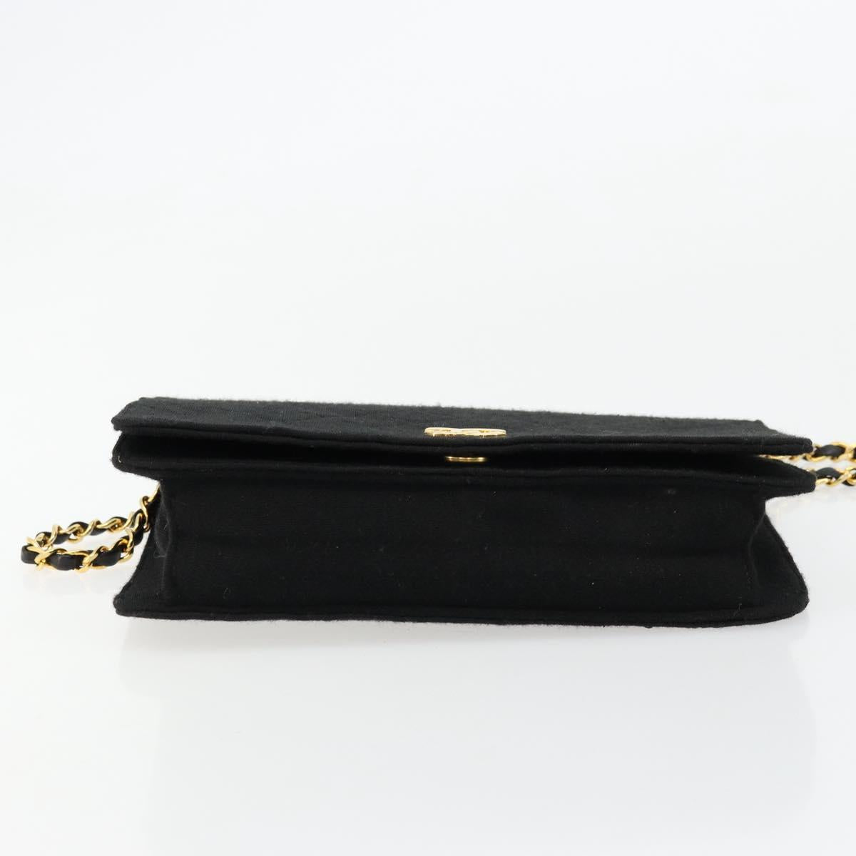 CHANEL Matelasse Chain Shoulder Bag Cotton Black Gold CC Auth bs34514
