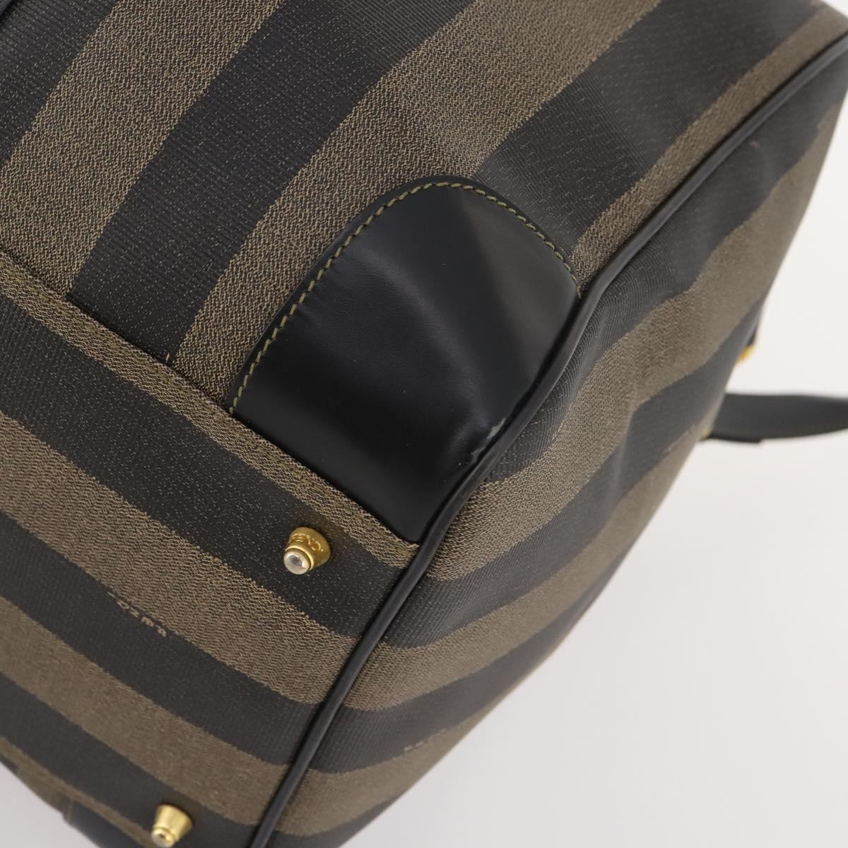FENDI Pecan Canvas Boston Bag PVC 2way Brown Black Auth bs34526