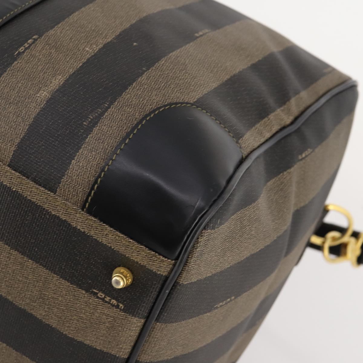 FENDI Pecan Canvas Boston Bag PVC 2way Brown Black Auth bs34526
