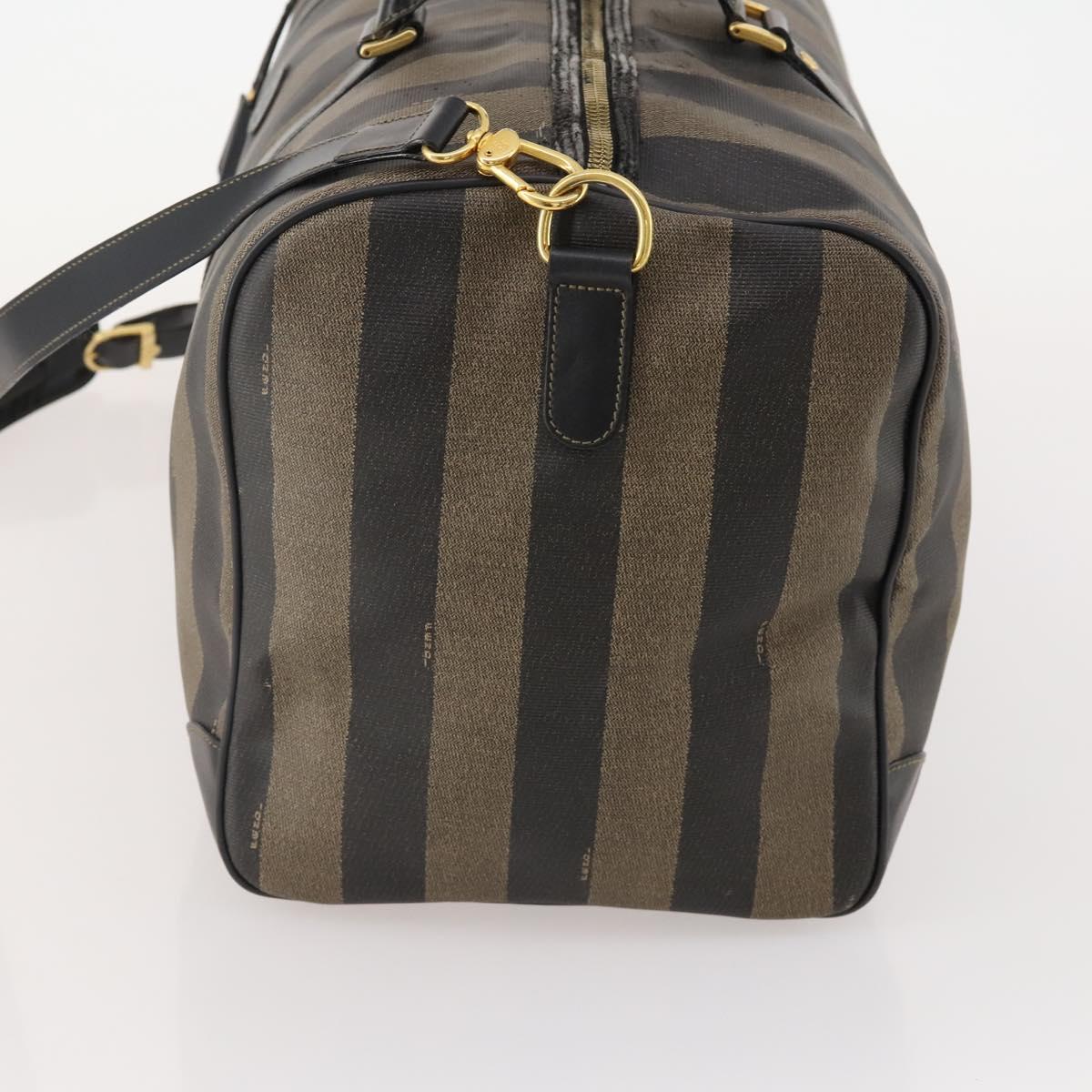 FENDI Pecan Canvas Boston Bag PVC 2way Brown Black Auth bs34526
