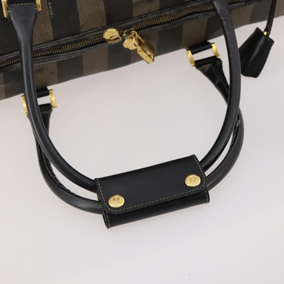 FENDI Pecan Canvas Boston Bag PVC 2way Brown Black Auth bs34526