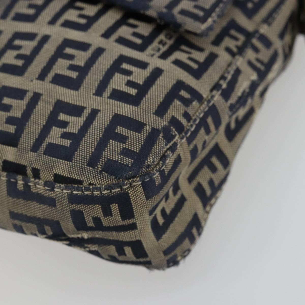 FENDI Zucchino Canvas Mamma Baguette Shoulder Bag Navy Silver Auth bs34528
