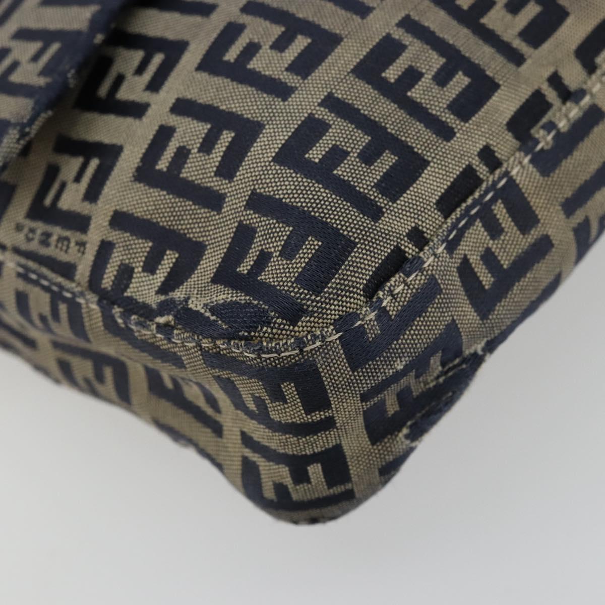 FENDI Zucchino Canvas Mamma Baguette Shoulder Bag Navy Silver Auth bs34528