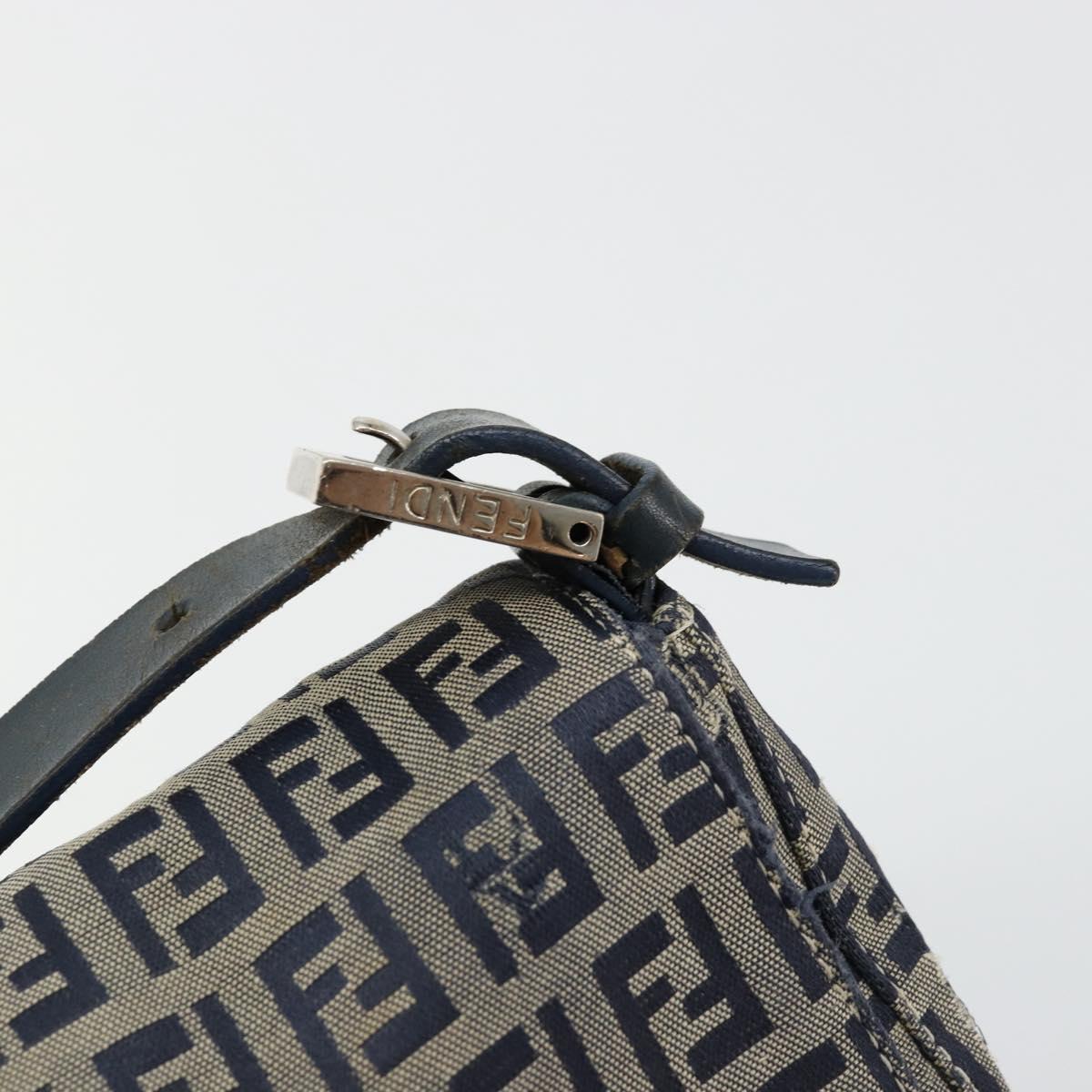 FENDI Zucchino Canvas Mamma Baguette Shoulder Bag Navy Silver Auth bs34528