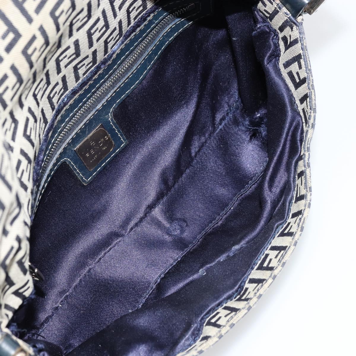 FENDI Zucchino Canvas Mamma Baguette Shoulder Bag Navy Silver Auth bs34528